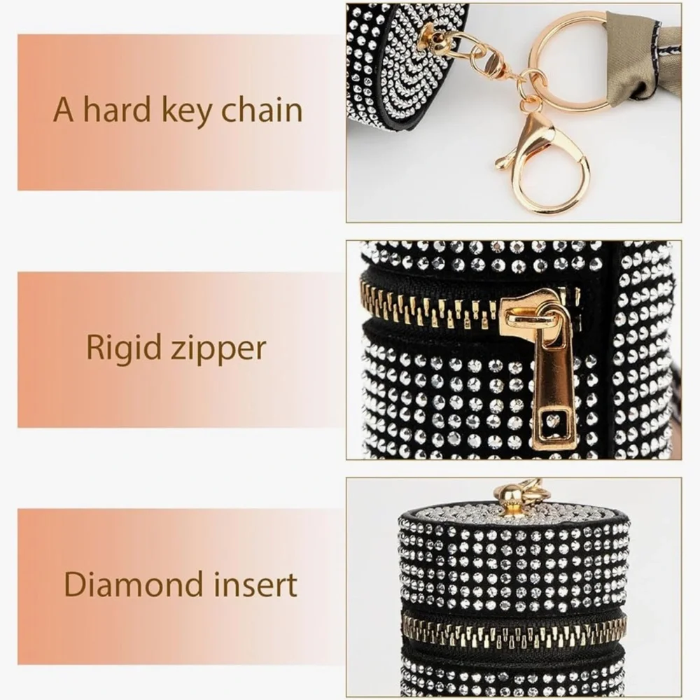 2 Pack Lipstick Case Keychain, Leather Diamond Lip Gloss Holder,